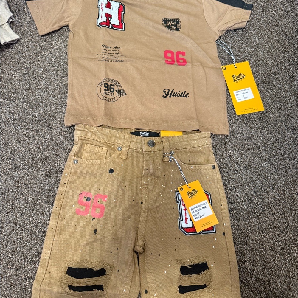 Tan Graphic T-Shirt and Shorts Set